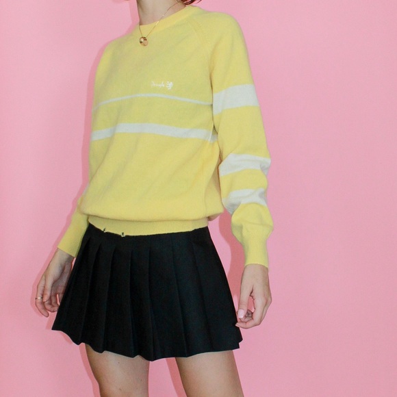 VTG 80s/90s Pringle Sports Yellow Wool Crew Neck Sweater - Picture 3 of 10